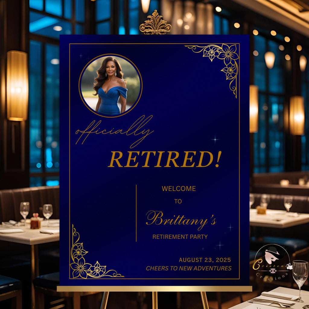 Blue Gold Retirement Party Welcome Sign, Photo Template (Printable)