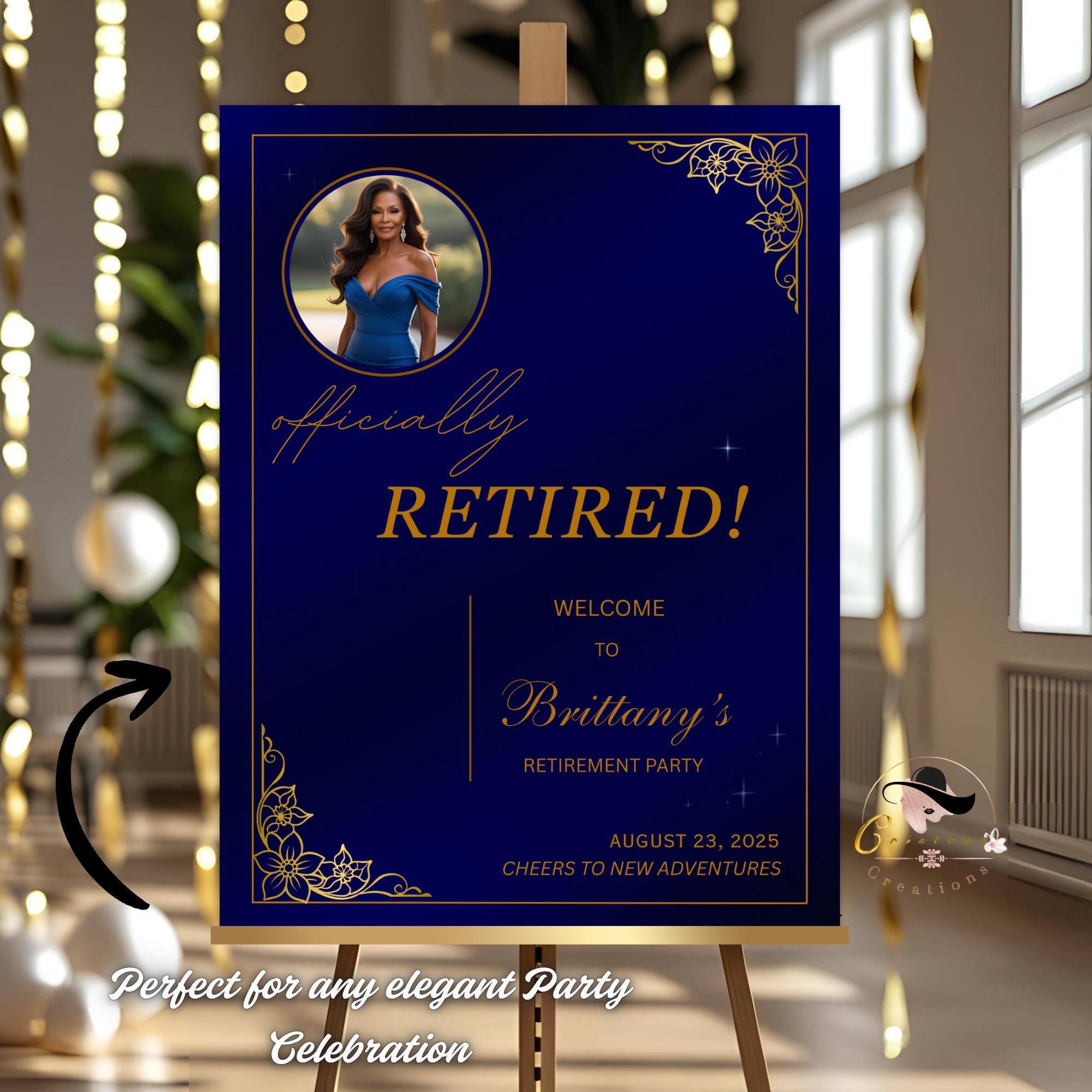 Blue Gold Retirement Party Welcome Sign, Photo Template (Printable)