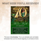 Digital 70th Birthday invitation Green Gold Luxury 70th Birthday Dinner Invite with photo Seventieth Birthday Party Card Printable Template
