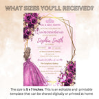 Digital Quinceañera Invitation Purple Gold Elegant Mis Quince Invite, Floral 15th Birthday Party, Quince Anos Invite, Sweet 15 Template