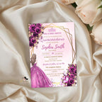 Digital Quinceañera Invitation Purple Gold Elegant Mis Quince Invite, Floral 15th Birthday Party, Quince Anos Invite, Sweet 15 Template