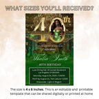 Digital 40th Birthday Invitation Green Gold 40th Birthday Dinner Invite with photo Woman Elegant Forty Birthday Party Printable Template
