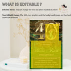 Digital 40th Birthday Invitation Green Gold 40th Birthday Dinner Invite with photo Woman Elegant Forty Birthday Party Printable Template
