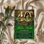 Digital 40th Birthday Invitation Green Gold 40th Birthday Dinner Invite with photo Woman Elegant Forty Birthday Party Printable Template