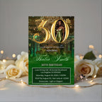 Editable 30th Birthday Invitation Green Gold Digital 30th Birthday Dinner invite with photo Woman Elegant Thirtieth Brunch Party Template