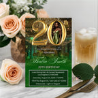 Editable 20th Birthday Invitation Green Gold Digital 20th Birthday Dinner invite with photo Woman Elegant Brunch Party Printable Template