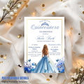 Blue Gold Quinceañera Invitation, Floral 15th Birthday (Editable Template)