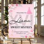 Pink Floral Sweet 16 Birthday Welcome Sign Template (Printable)