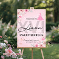 Pink Floral Sweet 16 Birthday Welcome Sign Template (Printable)