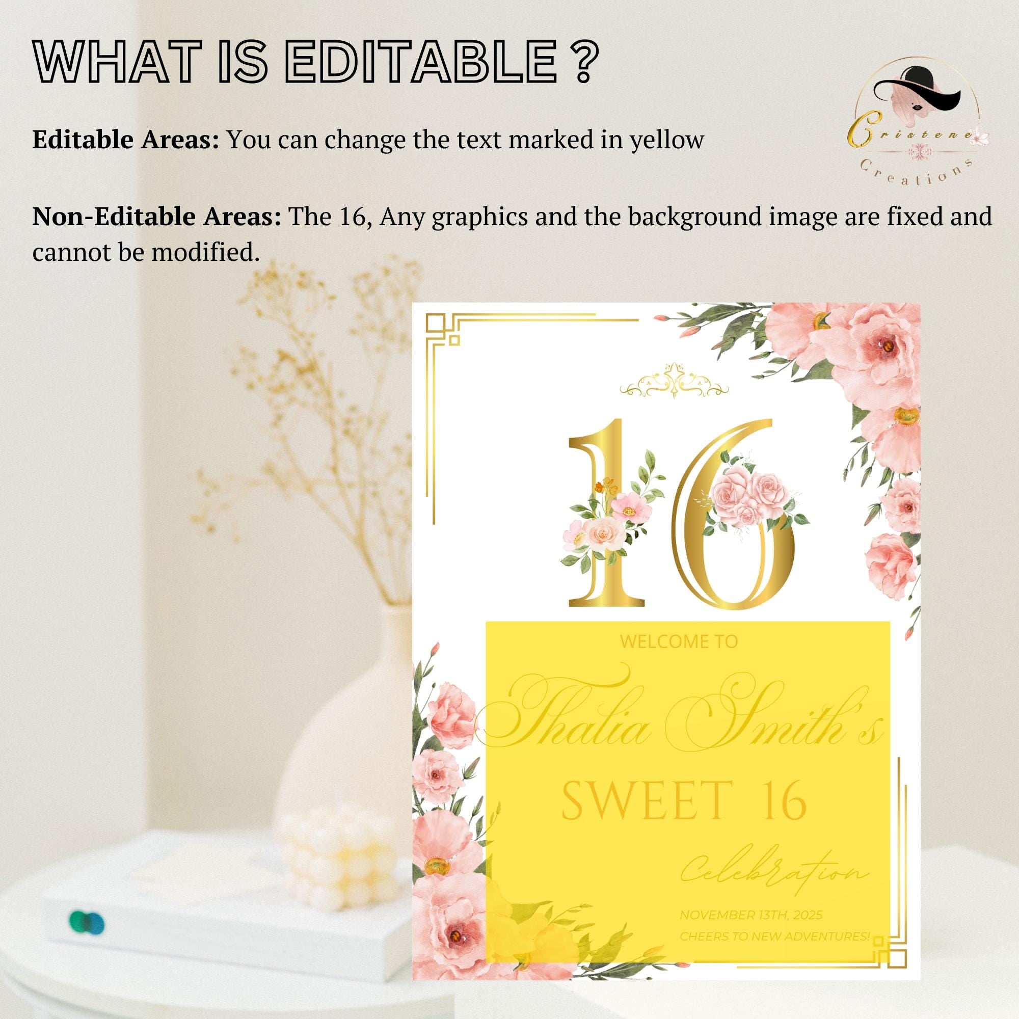 Editable Sweet 16 Party Welcome Sign Pink Gold Floral 16th Birthday Brunch Sign Printable Elegant Sweet Sixteen Welcome Poster Sign Template