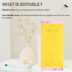 Pink Floral Menu Template, Elegant Sweet 16 Party Menu, Printable (Digital Download)