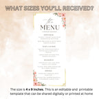 Editable Birthday Party Menu Template Floral Dinner Menu Card Printable, Retirement Party Menu, Brunch Food Menu Elegant Sweet 16 Party Menu