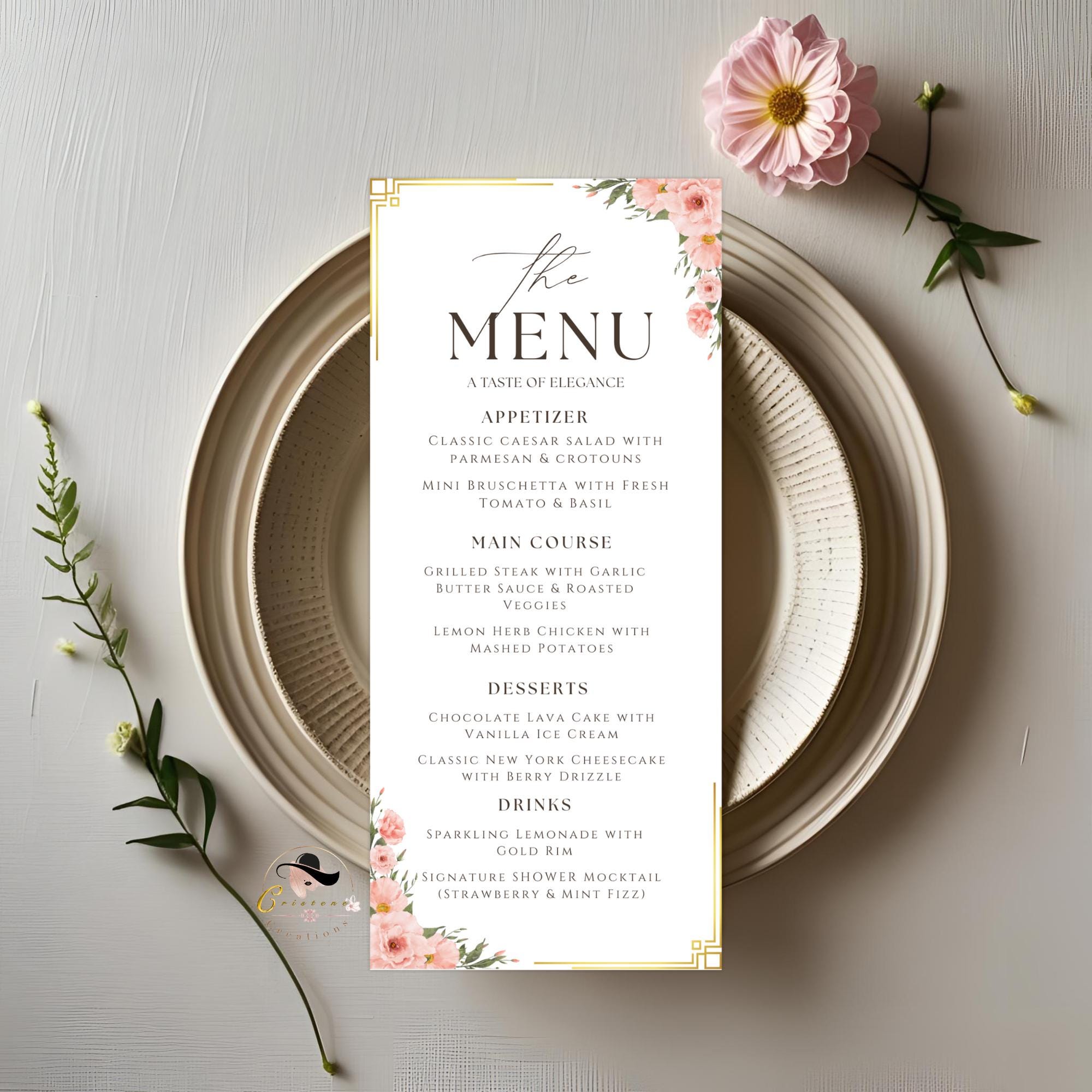 Editable Birthday Party Menu Template Floral Dinner Menu Card Printable, Retirement Party Menu, Brunch Food Menu Elegant Sweet 16 Party Menu