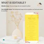 Editable Birthday Party Menu Template Floral Dinner Menu Card Printable, Retirement Party Menu, Brunch Food Menu Elegant Sweet 16 Party Menu