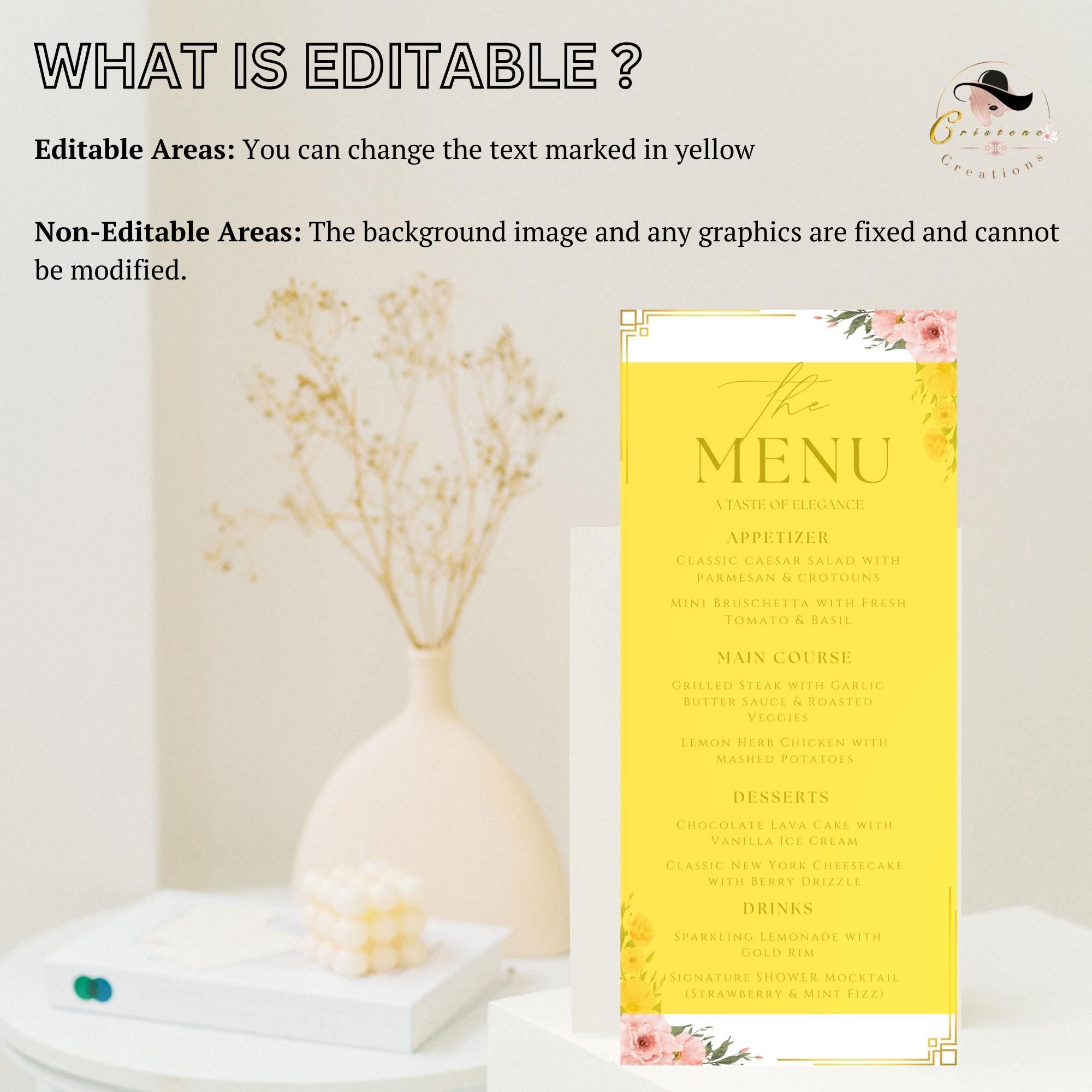 Editable Birthday Party Menu Template Floral Dinner Menu Card Printable, Retirement Party Menu, Brunch Food Menu Elegant Sweet 16 Party Menu