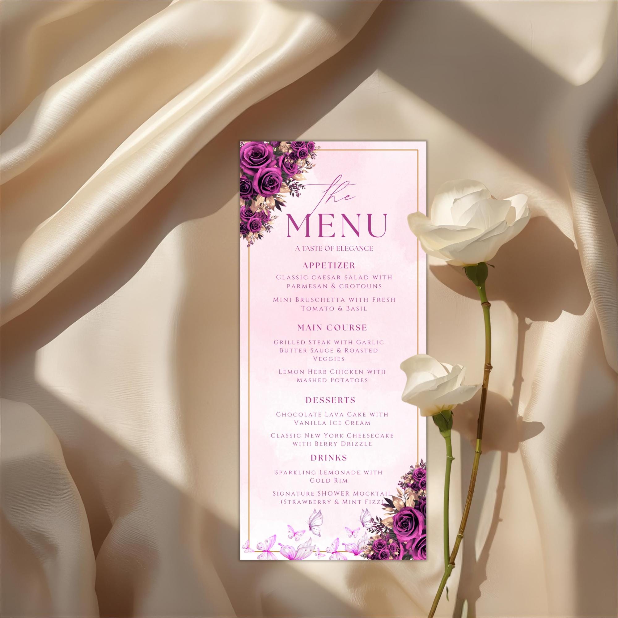 Editable Birthday Party Menu Template Floral Dinner Menu Card Printable Retirement Party Menu, Brunch Menu, Elegant Quinceañera Party Menu