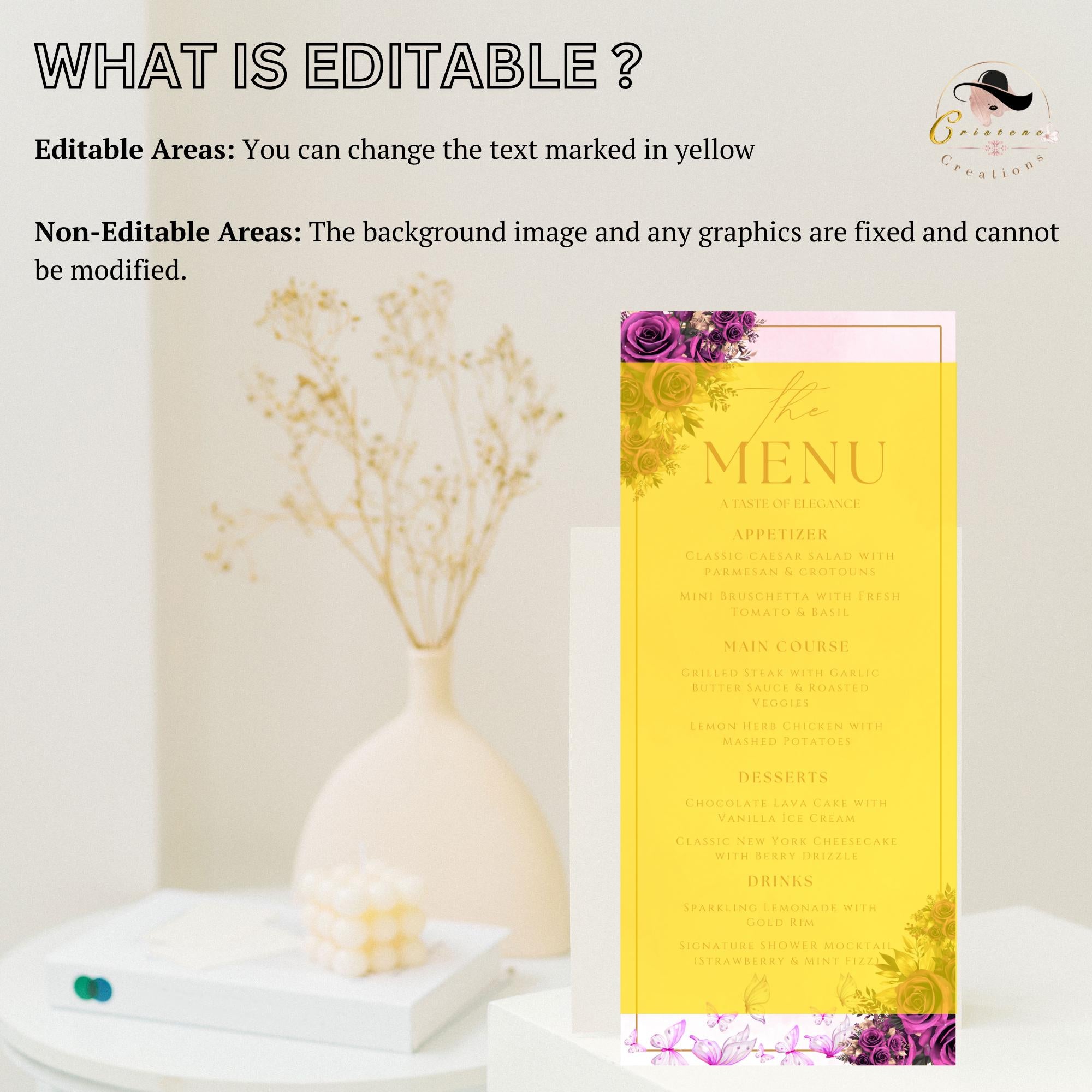 Editable Birthday Party Menu Template Floral Dinner Menu Card Printable Retirement Party Menu, Brunch Menu, Elegant Quinceañera Party Menu