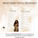 Editable Menu and Program Template White Gold Birthday Dinner Menu cards with photo Retirement Party Program Printable Adult Floral Menu