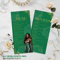 Editable Menu and Program Template Green Gold Birthday Dinner Menu cards with photo Retirement Party Program Printable Adult Floral Menu