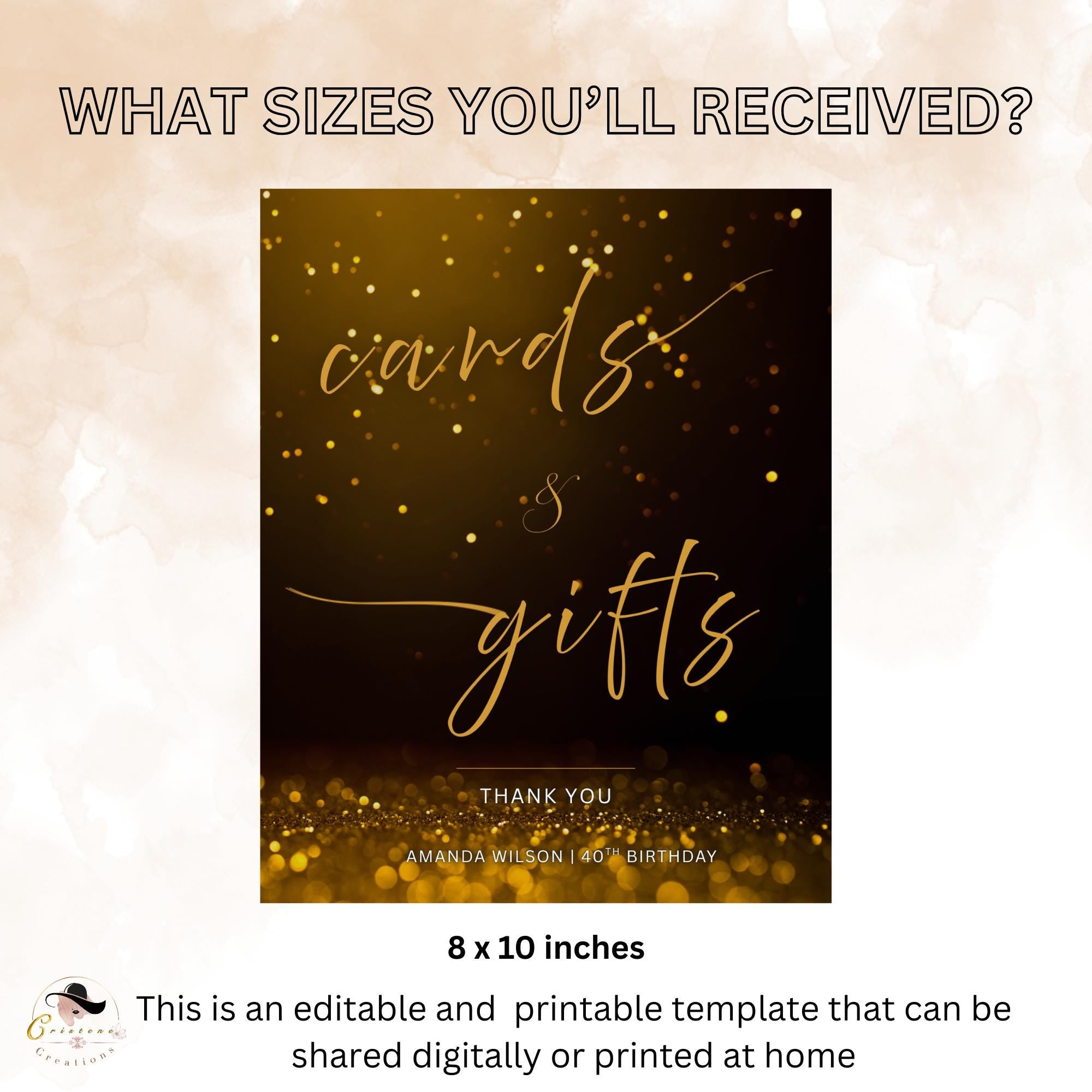 Editable Cards and Gift Sign Template Black Gold Birthday Gift Table Sign, Modern Card Table Sign Printable Retirement Party Sign Decor 8x10