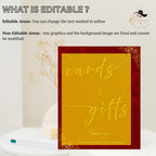 Editable Cards and Gift Sign Template Red Gold Birthday Gift Table Sign Elegant Card Table Sign Printable Retirement Floral Party Sign Decor