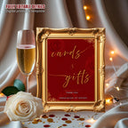 Editable Cards and Gift Sign Template Red Gold Birthday Gift Table Sign Elegant Card Table Sign Printable Retirement Floral Party Sign Decor