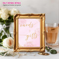 Editable Cards and Gift Sign Template Pink Gold Birthday Gift Table Sign, Elegant Card Table Sign Printable Sweet 16 Floral Party Sign Decor
