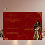 Red Gold Program Template, Bifold Birthday Program card with photo Printable Elegant Floral Party Program, Burgundy Retirement Decor