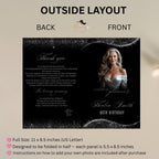 Editable Program Template Black Silver Bifold Birthday Program card with photo Printable Woman Elegant Retirement Party Event Formal Program