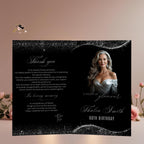 Editable Program Template Black Silver Bifold Birthday Program card with photo Printable Woman Elegant Retirement Party Event Formal Program