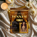 Editable Birthday Dinner Invitation Black Gold Luxury Dinner Invite with photo, Woman Birthday Party, Digital Retirement Party Template