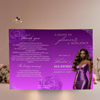 Editable Program Card Template Purple Silver Bifold Birthday Program with photo Printable Luxury Floral Party Program Woman Retirement Decor