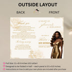 Editable Program Card Template White gold Bifold Birthday Program with photo Printable Elegant Floral Party Program Woman Retirement Decor
