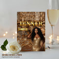 Editable Birthday Dinner Invitation Brown Gold Luxury Dinner Invite with photo, Woman Retirement Party, Shades of Melanin Digital Template