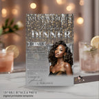 Digital Birthday Dinner Invitation Silver Luxury Dinner Invite with photo, Editable Woman Birthday Invite, Elegant Retirement Party Template