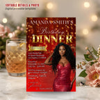Digital Birthday Dinner Invitation Red Gold Luxury Dinner Invite with photo, Editable Woman Birthday Invite Classy Retirement Party Template