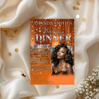Digital Birthday Dinner Invitation Orange Silver Luxury Dinner Invite with photo, Editable Woman Birthday Invite, Retirement Party Template