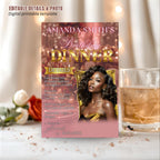 Digital Birthday Dinner Invitation Pink Gold Luxury Dinner Invite with photo Editable Woman Birthday Invite Classy Retirement Party Template