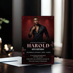 Editable Men Birthday Invitation Red Black Male Birthday Dinner Invite with photo, Digital Whiskey Invite, Men's Retirement Party Template