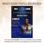 Digital Men Birthday Invitation Blue Silver Male Birthday Dinner Invite with photo, Editable Whiskey Invite, Men's Retirement Party Template