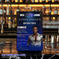 Digital Men Birthday Invitation Blue Silver Male Birthday Dinner Invite with photo, Editable Whiskey Invite, Men's Retirement Party Template