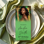 Editable Birthday Dinner Menu Green Gold Retirement Party Menu with photo, Elegant Prom Menu Printable, Any Formal Event Menu Card Template