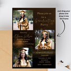 Black gold Graduation Announcement 2026 Invitation, Digital Senior Graduation Female invite with photo, College Graduation Party Template