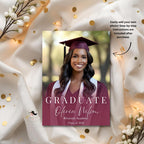 Maroon Graduation Announcement 2026 Invitation, Female Senior Grad Party Invite with photo, Burgundy College Graduation Day Digital Template