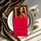 Editable Birthday Dinner Menu Red Gold Retirement Party Menu with photo, Elegant Brunch Menu Printable, Any Formal Event Menu Card Template