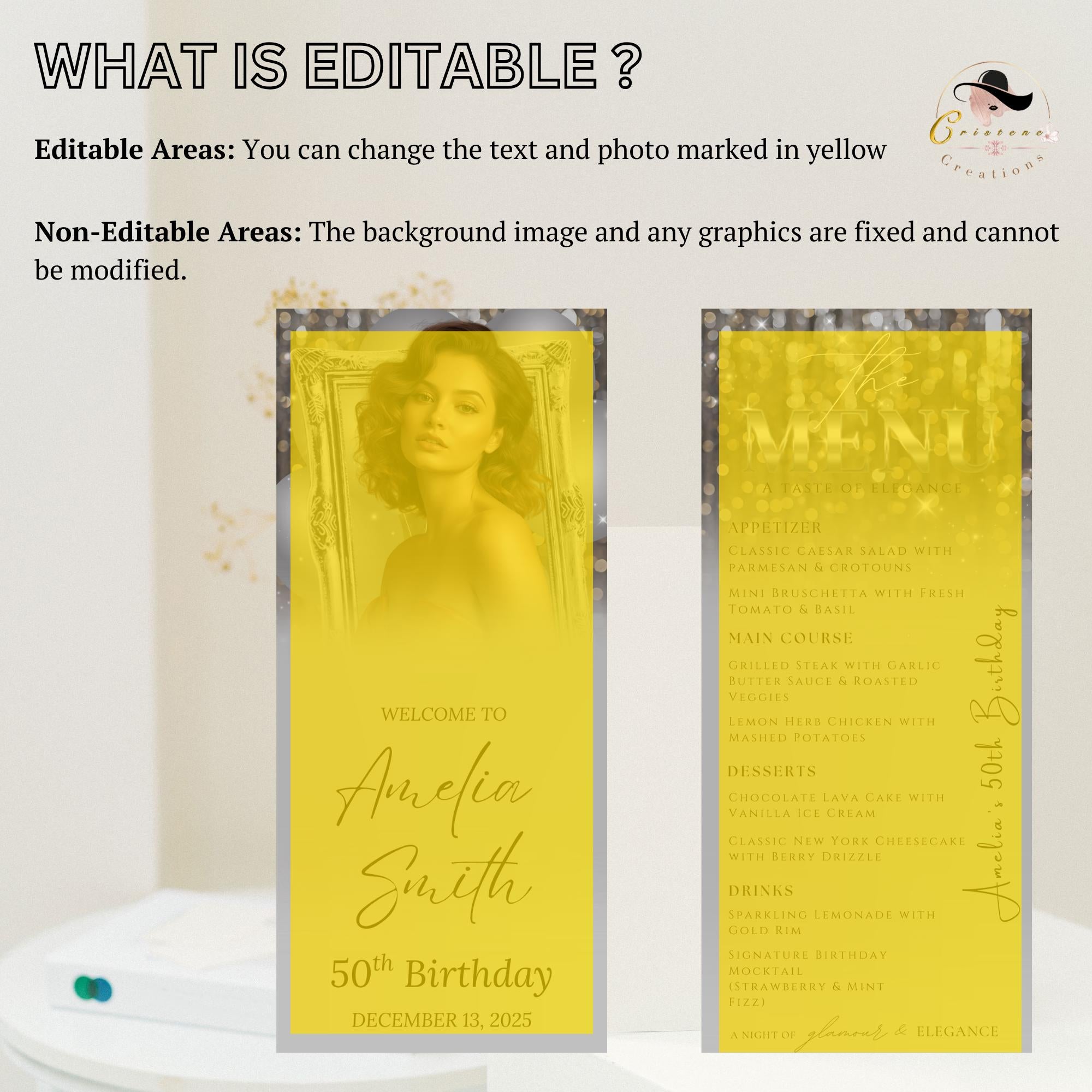 Editable Birthday Dinner Menu Silver Retirement Party Menu with photo, Elegant Brunch Menu Printable, Any Formal Event Menu Card Template
