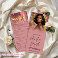 Editable Birthday Dinner Menu Pink Gold Retirement Party Menu with photo, Elegant Woman Brunch Menu Printable Sweet 16 Menu Card Template