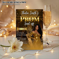 Digital Prom Send Off Invitation Black Gold Prom Party with photo invite, Editable Woman Prom Night Celebration Hollywood Template, PRM02