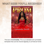 Digital Prom Send Off Invitation Red Gold Prom Party with photo invite Editable Woman Prom Night Celebration Hollywood Theme Template, PRM01