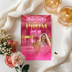 Editable Prom Send Off Invitation Pink Gold Prom Party with photo invite, Digital Woman Prom Night Celebration Hollywood Template, PRM03